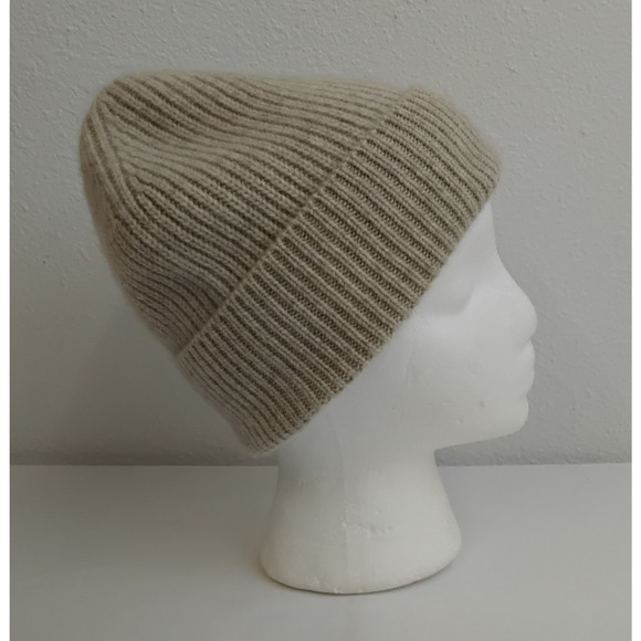 J. Crew Cashmere Rib-Knit Beanie One Size Oatmeal Beige 100% Fold-Over #J5576 main image 12